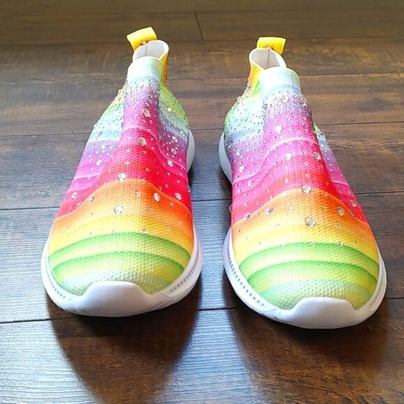 Women's Rainbow Rhinestone Size 40 Sock Sneakers In Like New Condition - Picture 7 of 10
